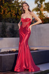   Cinderella Divine CD294 Strapless Long Fitted Prom Gown Red