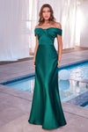 Cocktail Dresses Long Plus Size Off Shoulder A Line Satin Dress Emerald