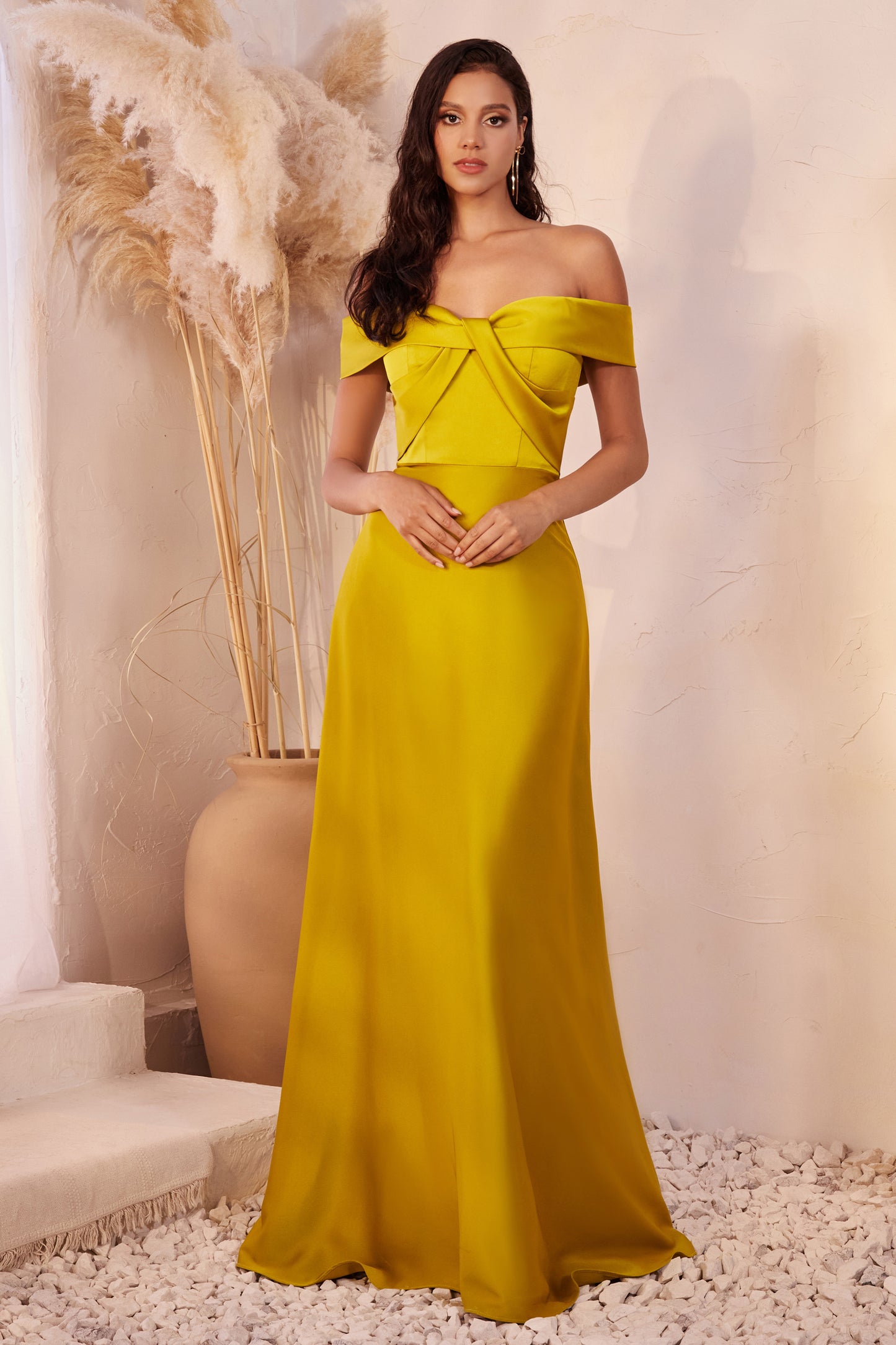 Cocktail Dresses Long Plus Size Off Shoulder A Line Satin Dress Chartreuse