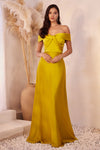 Formal Dresses Long Off Shoulder A Line Satin Dress Chartreuse