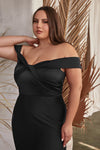 Cocktail Dresses Long Plus Size Off Shoulder A Line Satin Dress Black