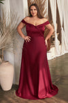 Cocktail Dresses Long Plus Size Off Shoulder A Line Satin Dress Burgundy