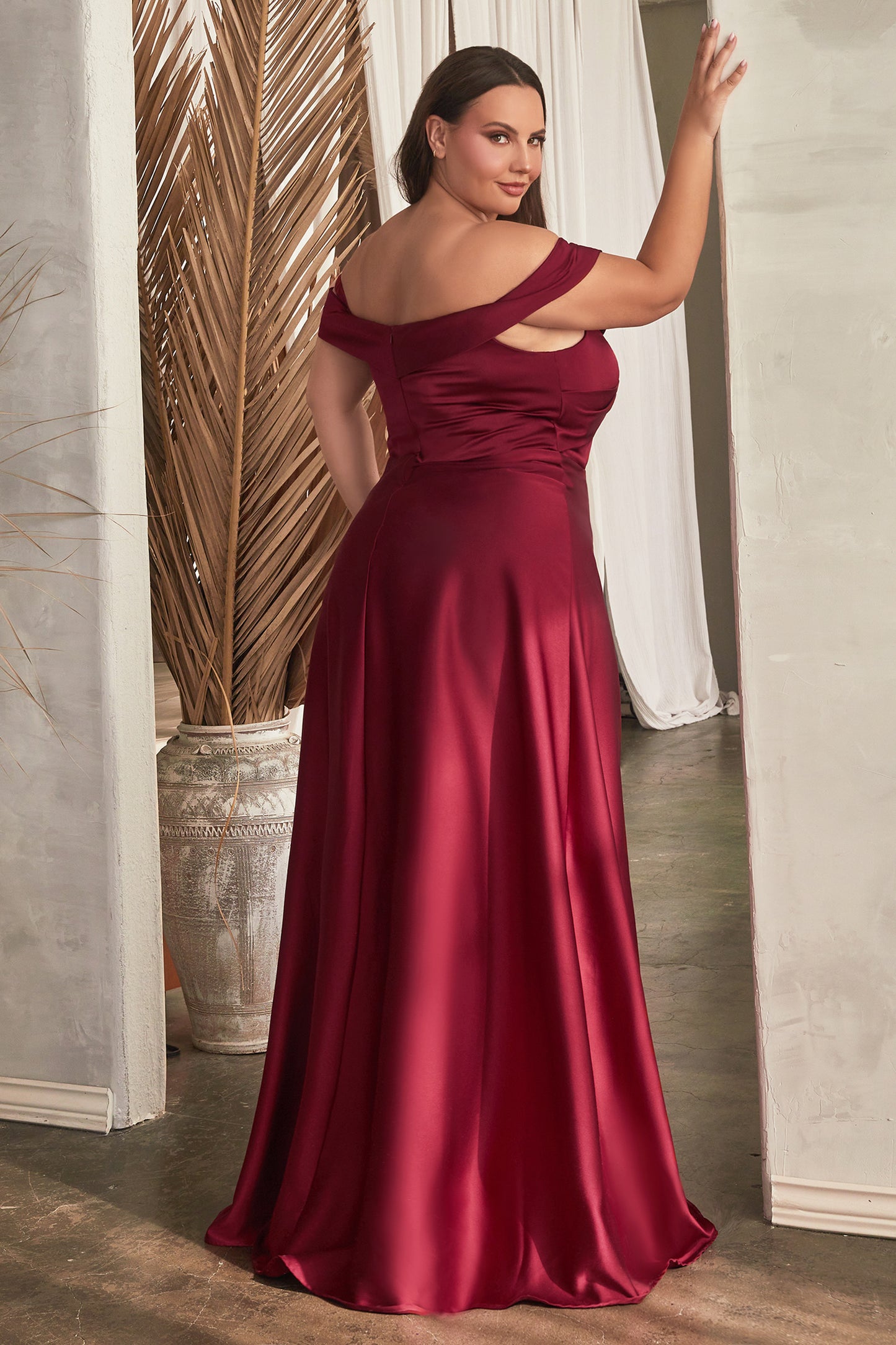 Cocktail Dresses Long Plus Size Off Shoulder A Line Satin Dress Burgundy