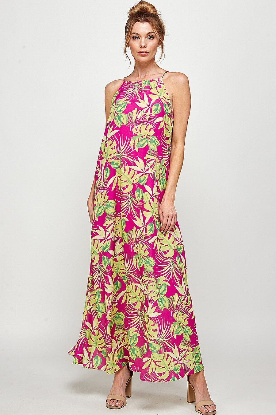 Formal Dresses Long Tropical Print Maxi Dress Fuchsia