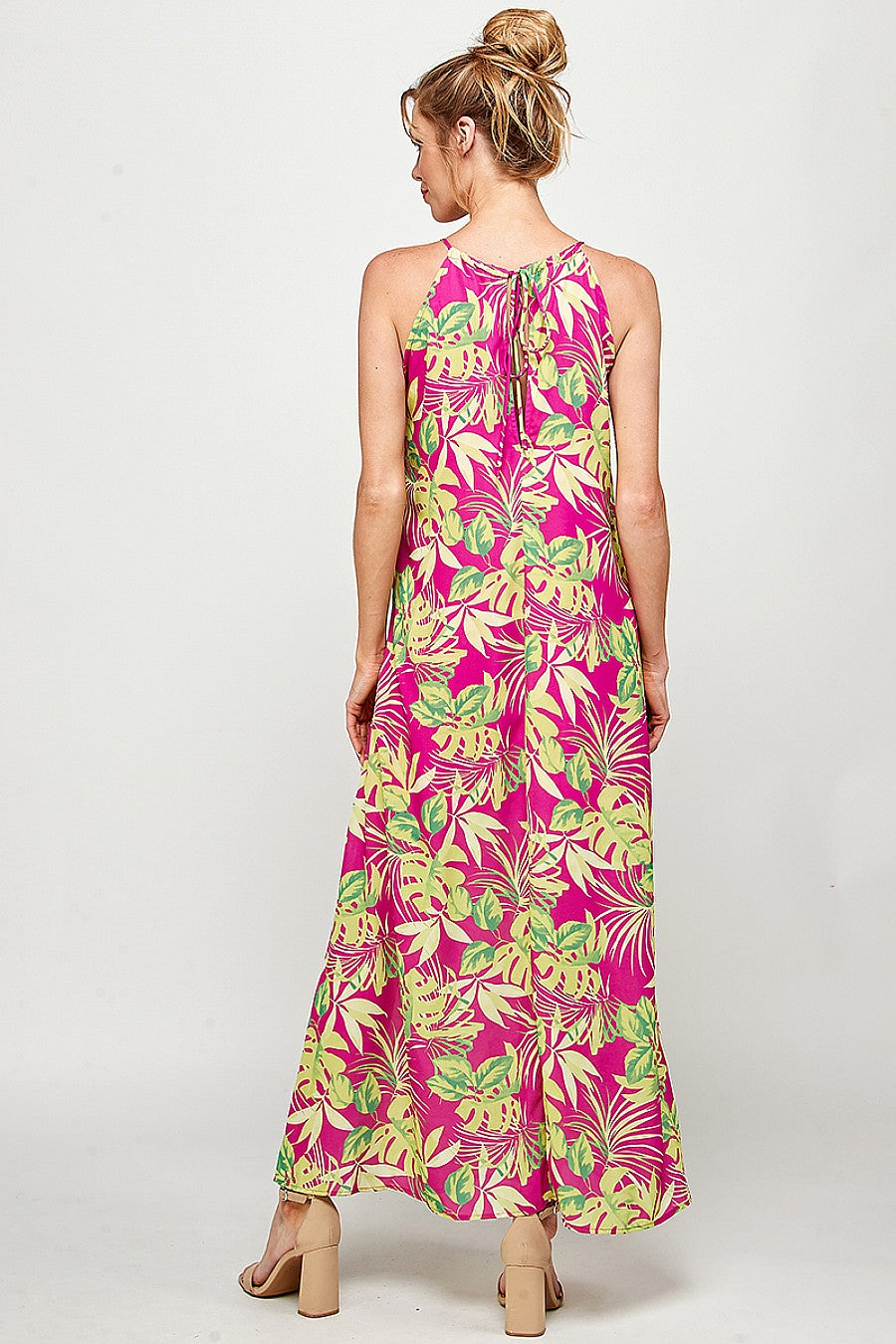 Formal Dresses Long Tropical Print Maxi Dress Fuchsia