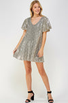 Cocktail Dresses Short Ruffle Sleeve Snake Print Flare Dress Champagne