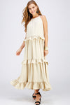 Formal Dresses Long Halter Neck Ruffled Maxi Dress Light Taupe