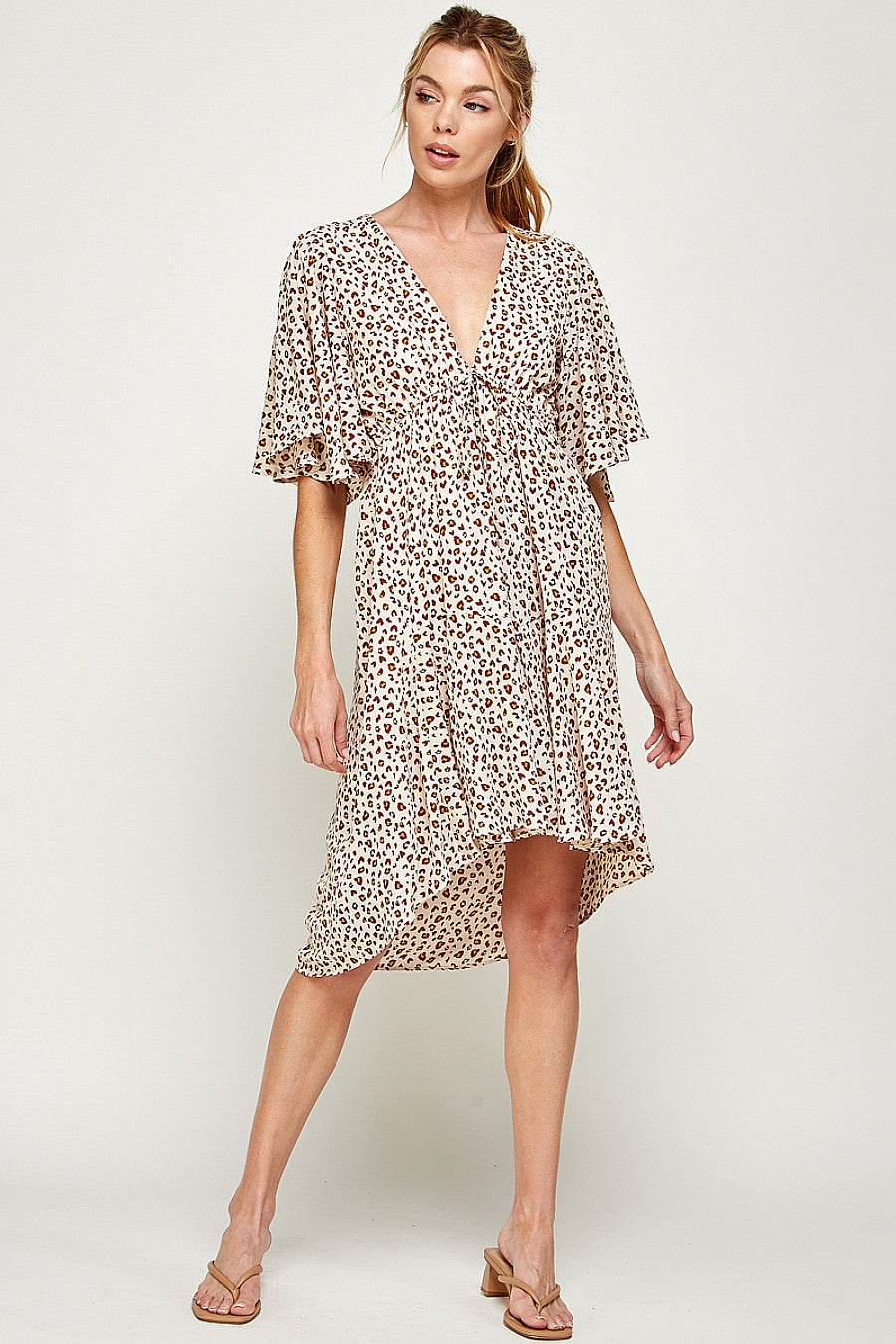 Cocktail Dresses High Low Leopard Print Dress Ivory/Cognac