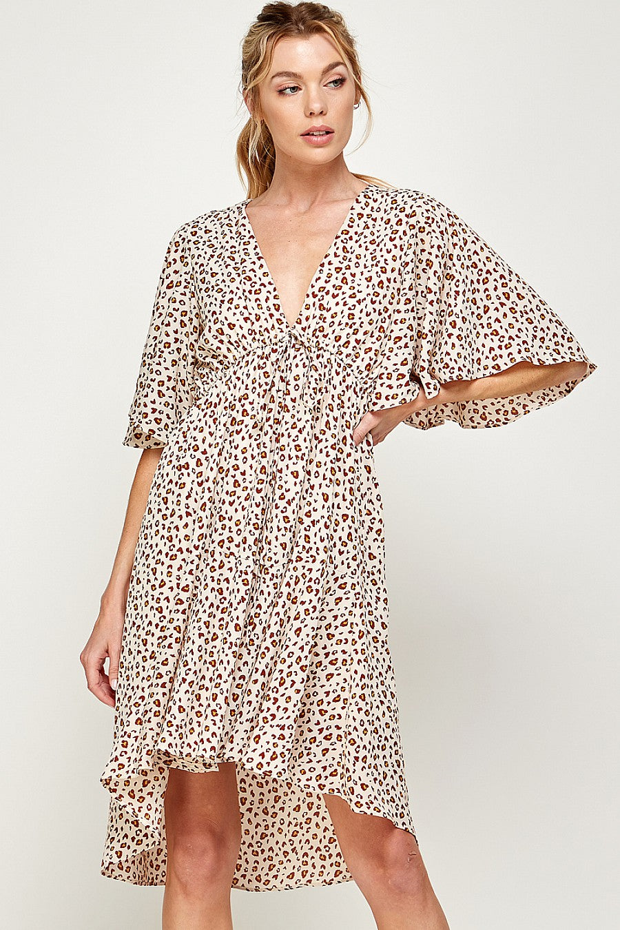 Cocktail Dresses High Low Leopard Print Dress Ivory/Cognac