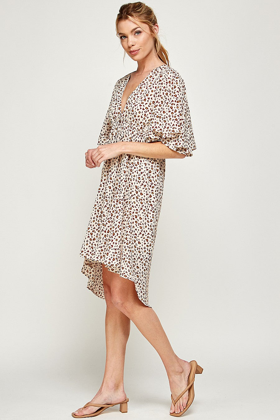 Cocktail Dresses High Low Leopard Print Dress Ivory/Cognac