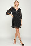 Cocktail Dresses Short 3/4 Sleeve V Neck Mini Dress Black