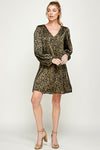 Cocktail Dresses Long Sleeve Leopard Print Satin Dress Olive