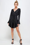 Cocktail Dresses Long Sleeve V Neck Mini Dress Black