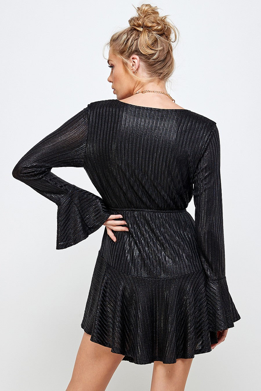 Cocktail Dresses Long Sleeve V Neck Mini Dress Black