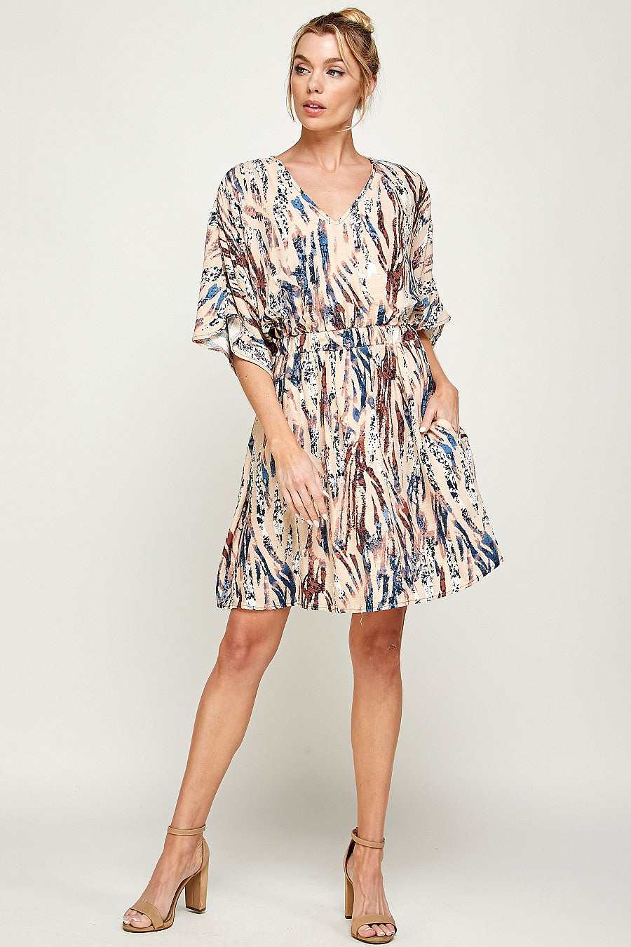 Cocktail Dresses Short Zebra Print Pocket Dress Taupe