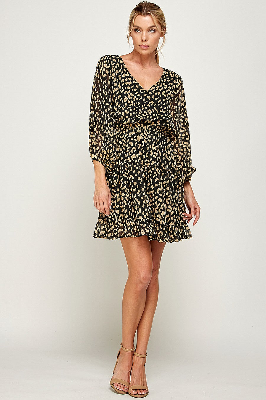 Cocktail Dresses Short Leopard Print Ruffled Dress Black