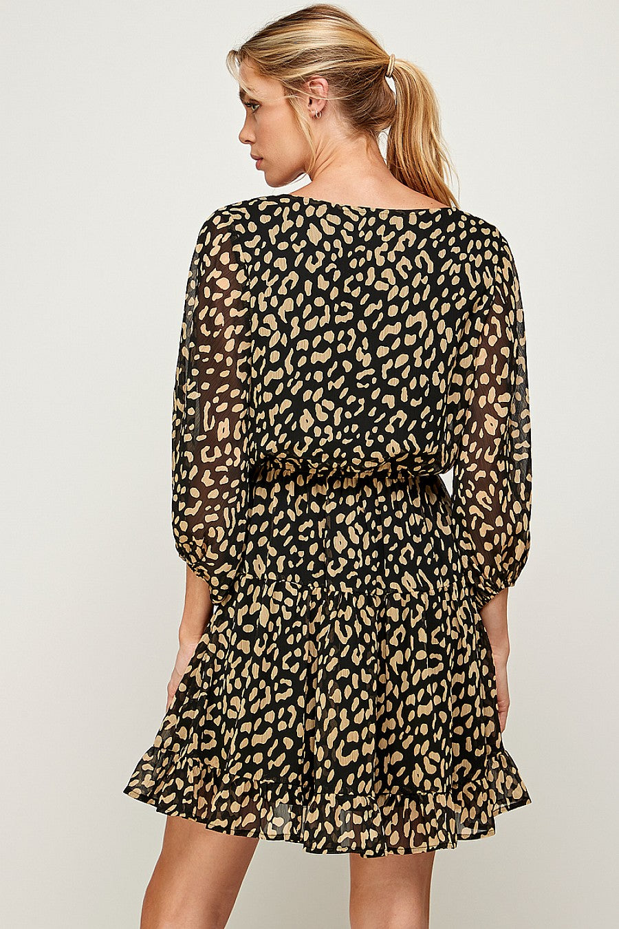 Cocktail Dresses Short Leopard Print Ruffled Dress Black