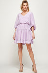 Cocktail Dresses Short Printed Ruffled 3/4 Sleeve Dress Lavender