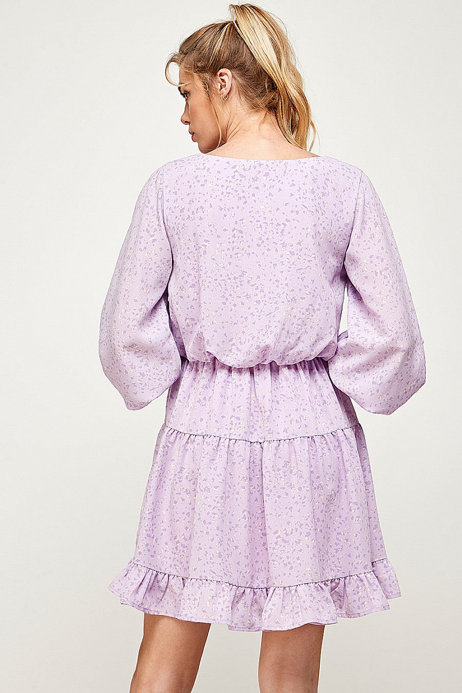 Cocktail Dresses Short Printed Ruffled 3/4 Sleeve Dress Lavender