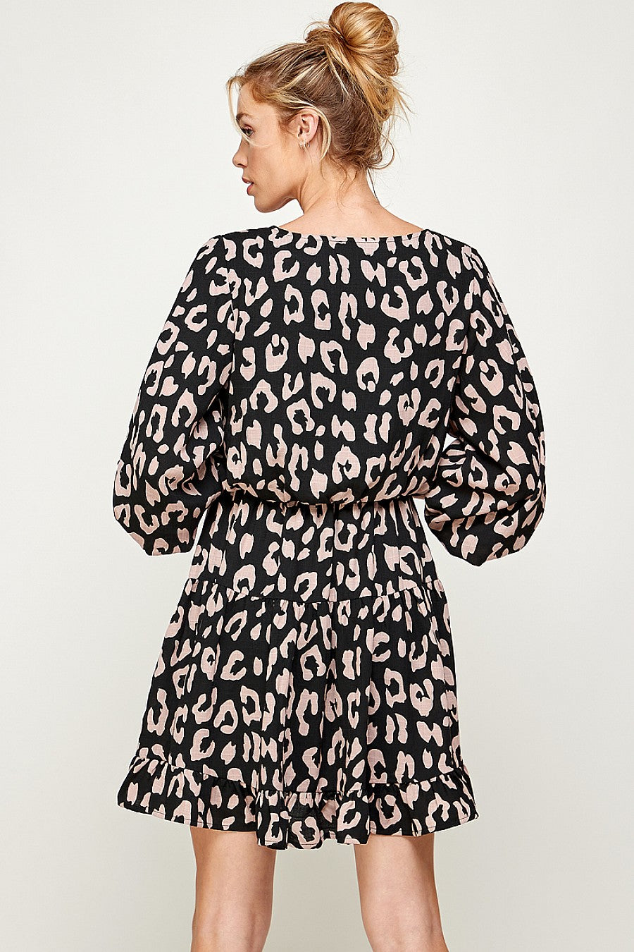 Cocktail Dresses Short 3/4 Sleeve V Neck Printed Dress Black/Mauve