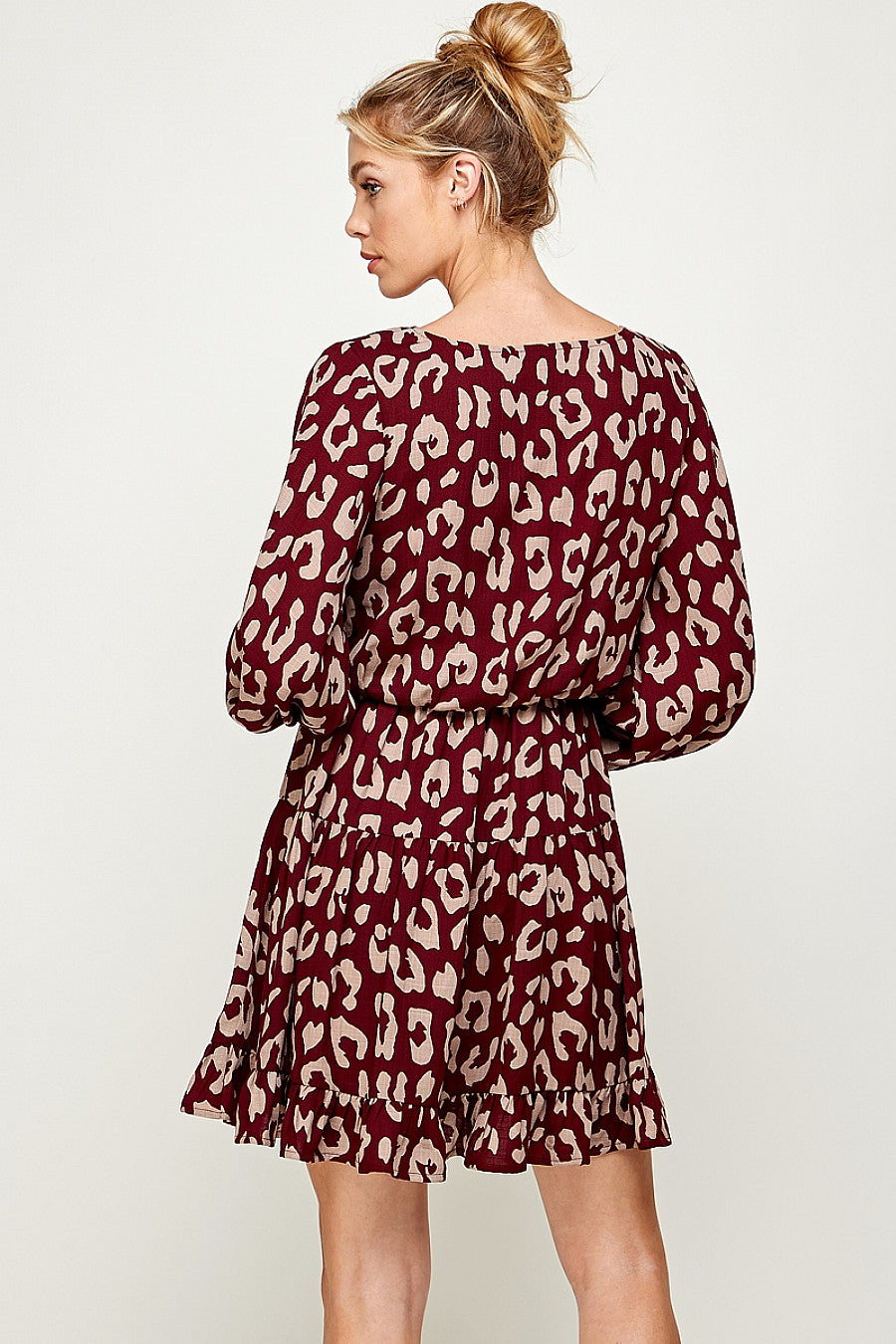 Cocktail Dresses Short 3/4 Sleeve V Neck Printed Dress Burgundy/Mauve