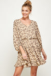 Cocktail Dresses Short 3/4 Sleeve V Neck Printed Dress Taupe/Mocha