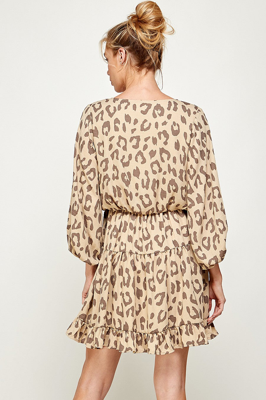 Cocktail Dresses Short 3/4 Sleeve V Neck Printed Dress Taupe/Mocha