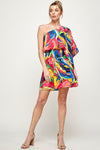 Cocktail Dresses Printed One Shoulder Short Dress Fuchsia/Royal