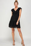 Cocktail Dresses Short V Neck Ruffled Mini Dress Black