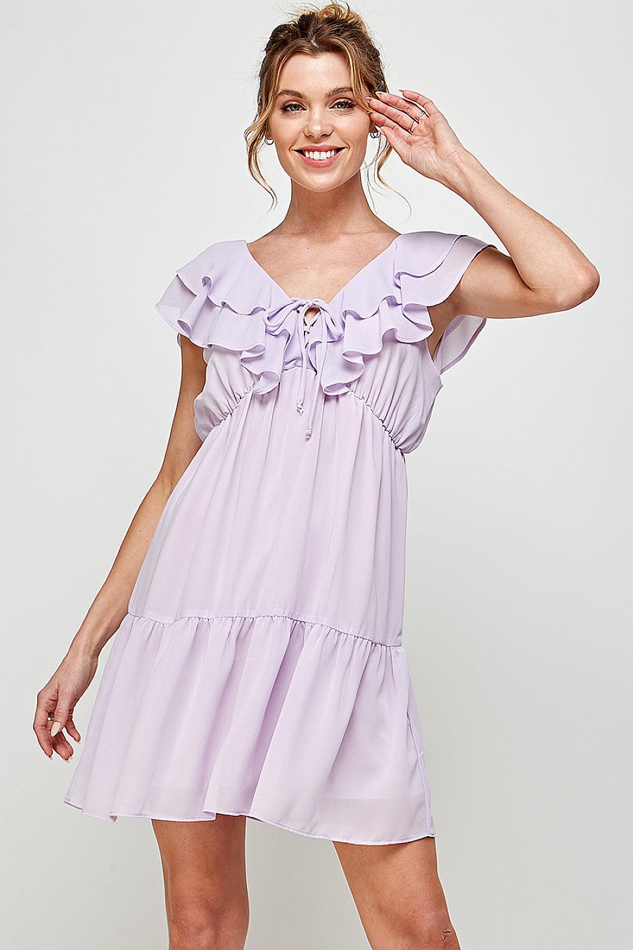 Cocktail Dresses Short V Neck Ruffled Mini Dress Lavender