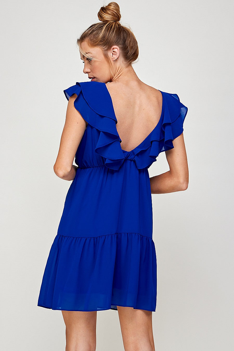 Cocktail Dresses Short V Neck Ruffled Mini Dress Neon Royal