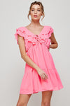 Cocktail Dresses Short V Neck Ruffled Mini Dress Neon Pink