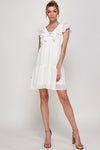 Cocktail Dresses Short V Neck Ruffled Mini Dress Off White