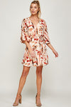 Cocktail Dresses Short V Neck Brushed Print Belt Dress Cognac/Rust