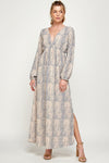 Formal Dresses Long Sleeve Animal Print Maxi Dress Blush/Grey