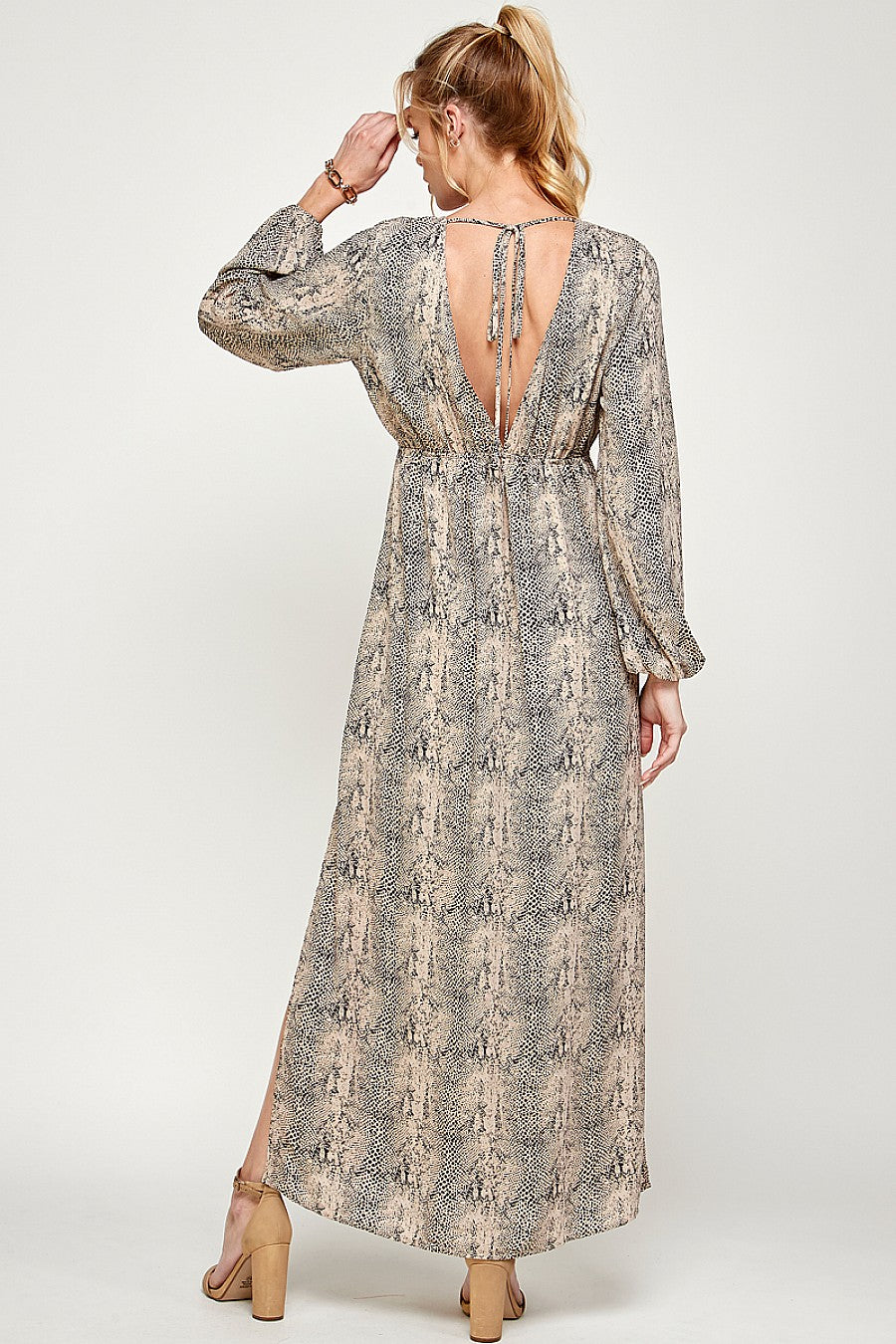 Formal Dresses Long Sleeve Animal Print Maxi Dress Taupe/Black