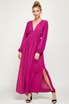 Formal Dresses Long Sleeve Side Slit Maxi Dress Magenta