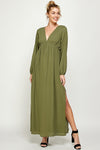 Formal Dresses Long Sleeve Side Slit Maxi Dress Olive