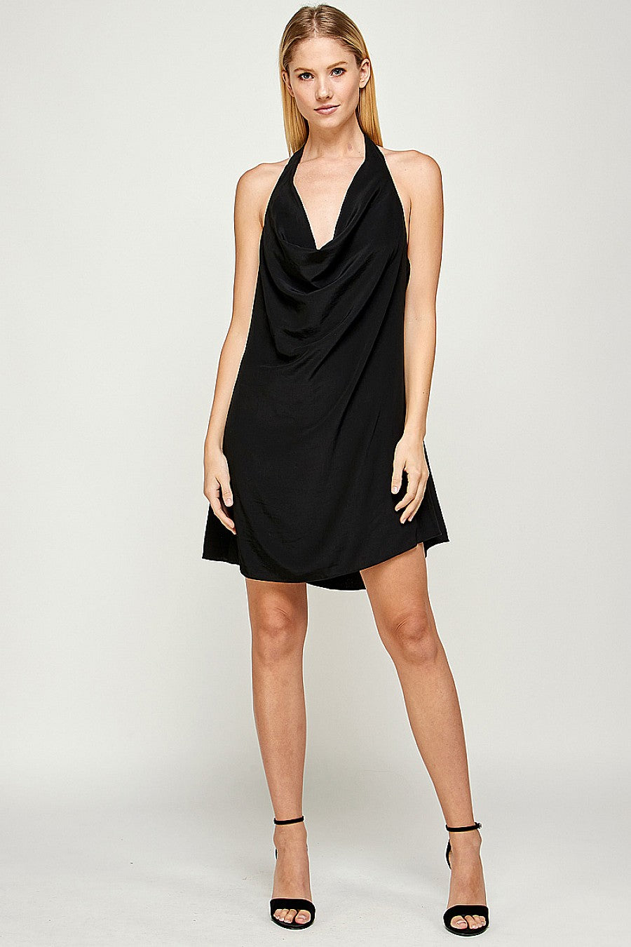 Cocktail Dresses Short Halter Cowl Neck Dress Black