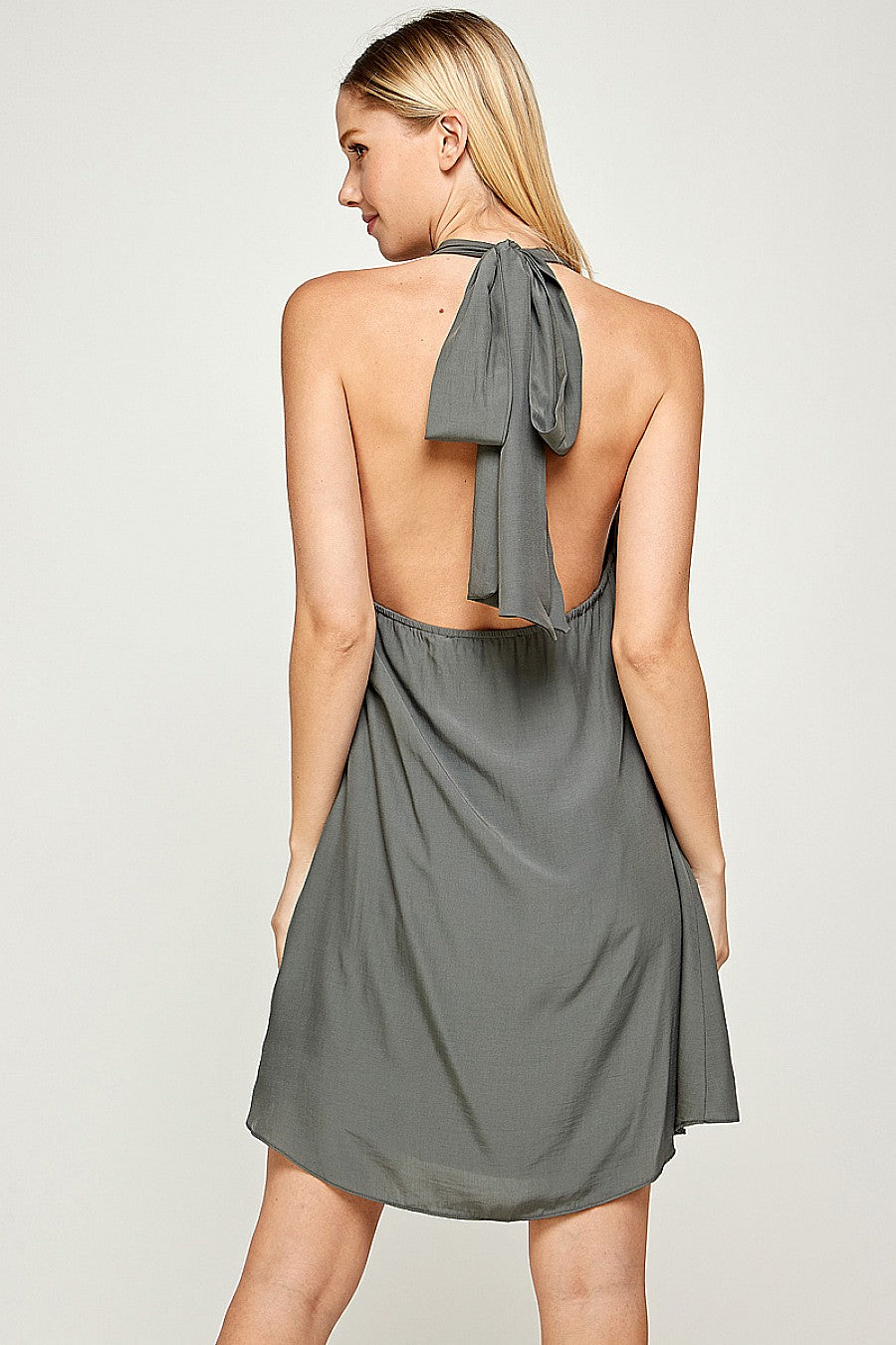 Cocktail Dresses Short Halter Cowl Neck Dress Slate