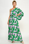 Formal Dresses Long Floral One Shoulder Dress K. Green Purple