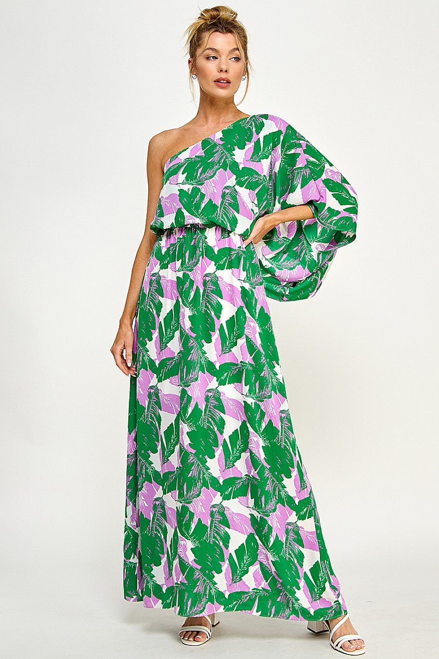 Formal Dresses Long Floral One Shoulder Dress K. Green Purple