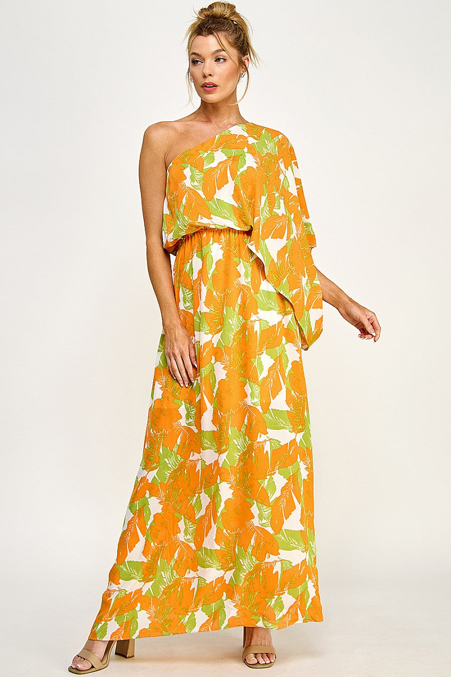 Formal Dresses Long Floral One Shoulder Dress Mango/Green