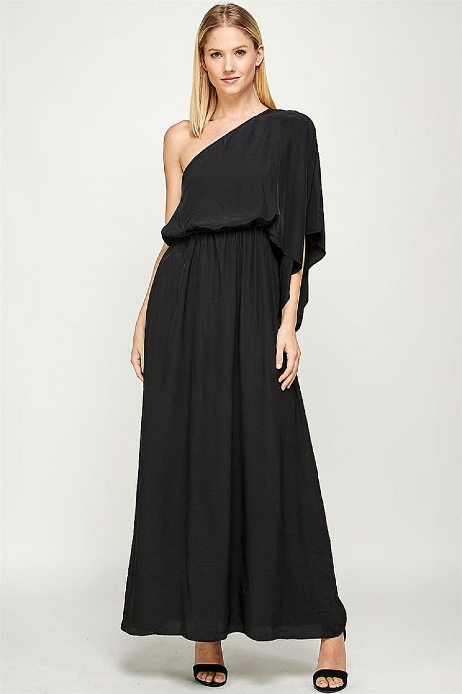 Formal Dresses Long One Shoulder Satin Dress Black