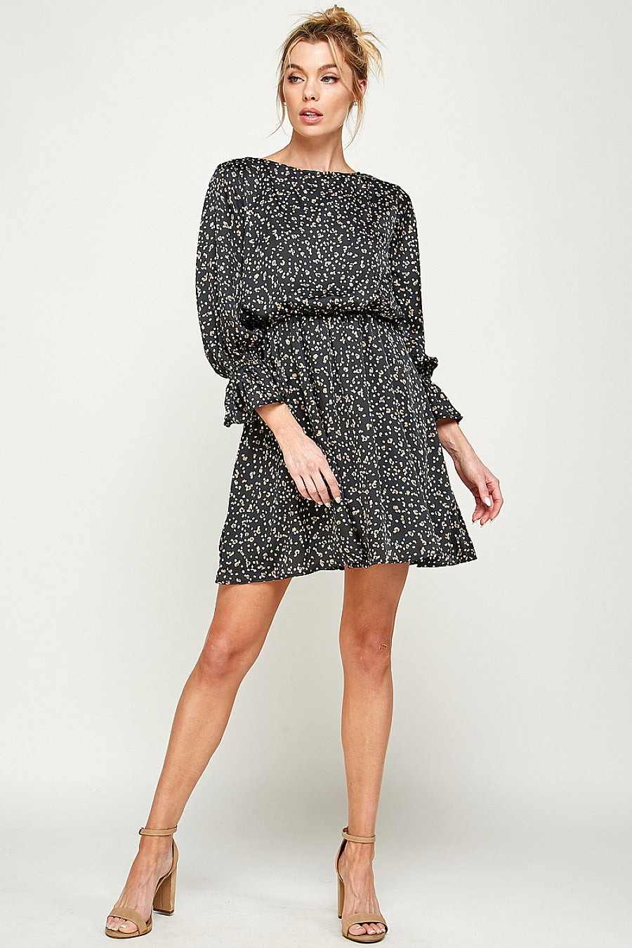 Cocktail Dresses 3/4 Sleeve Printed Short Dress Black