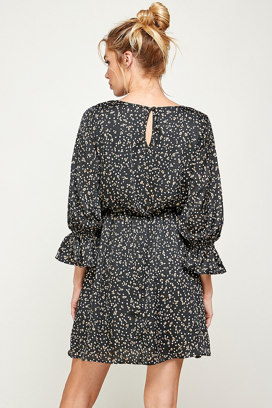 Cocktail Dresses 3/4 Sleeve Printed Short Dress Black