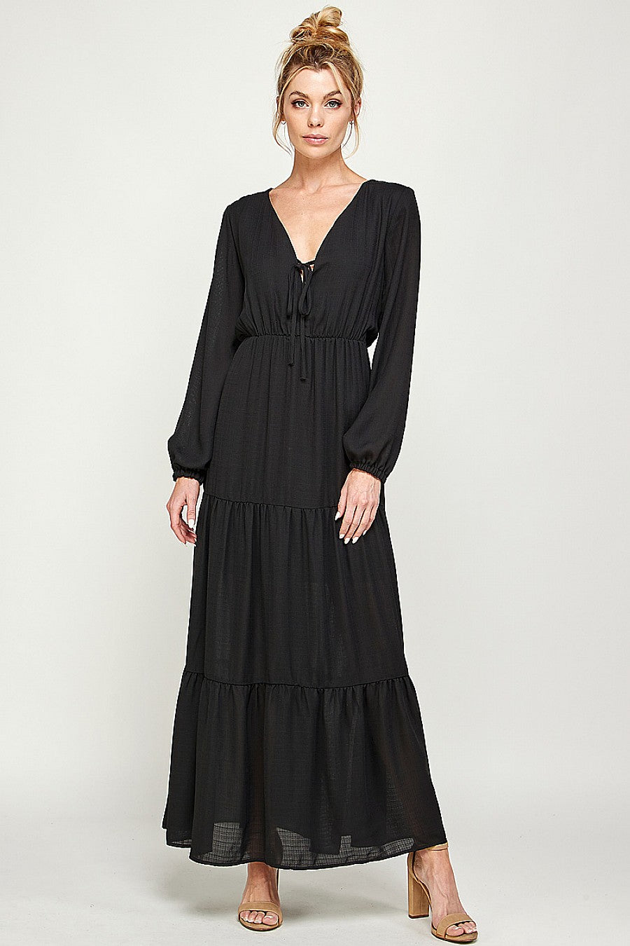 Formal Dresses Long Sleeve V Neck Maxi Dress Black