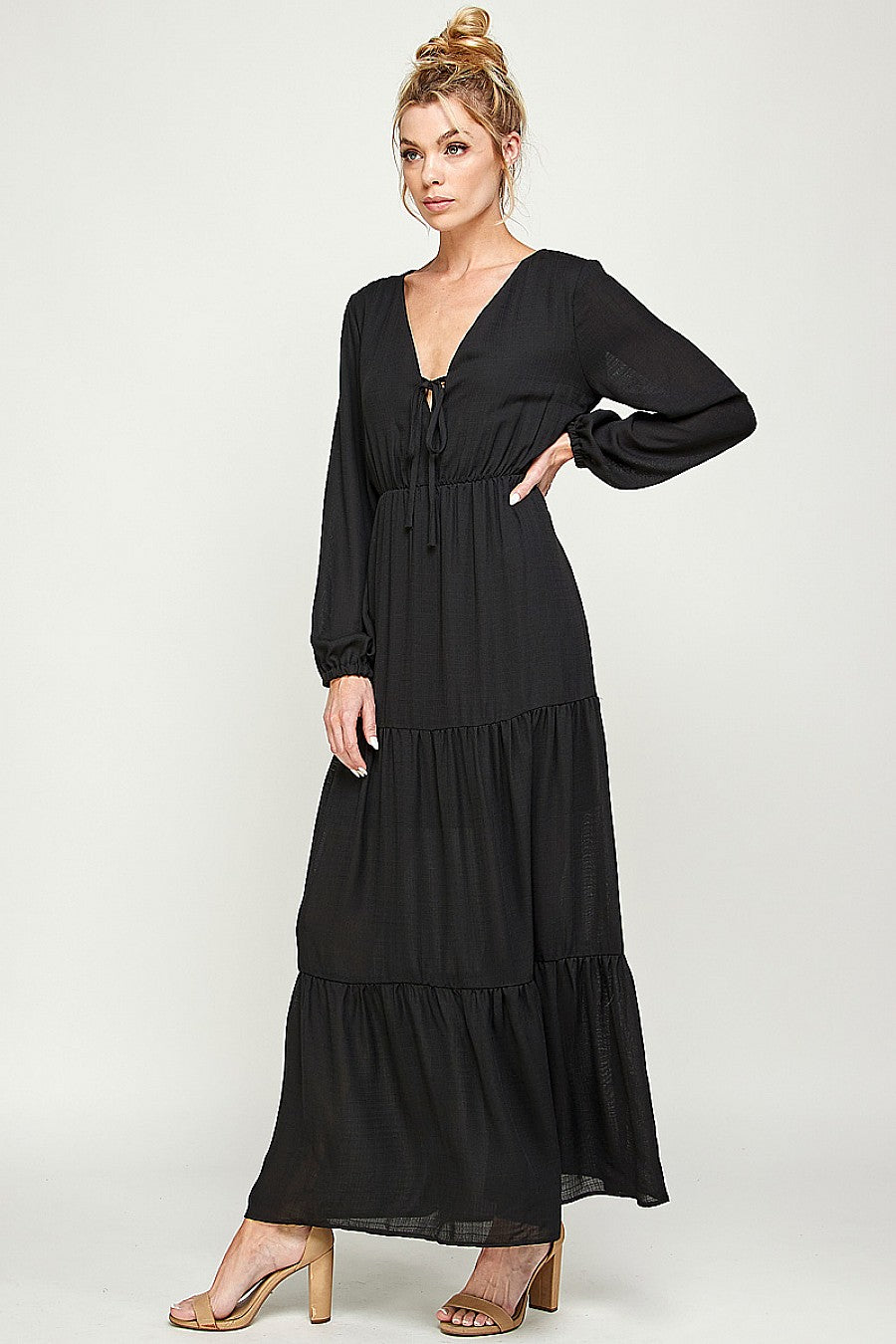 Formal Dresses Long Sleeve V Neck Maxi Dress Black