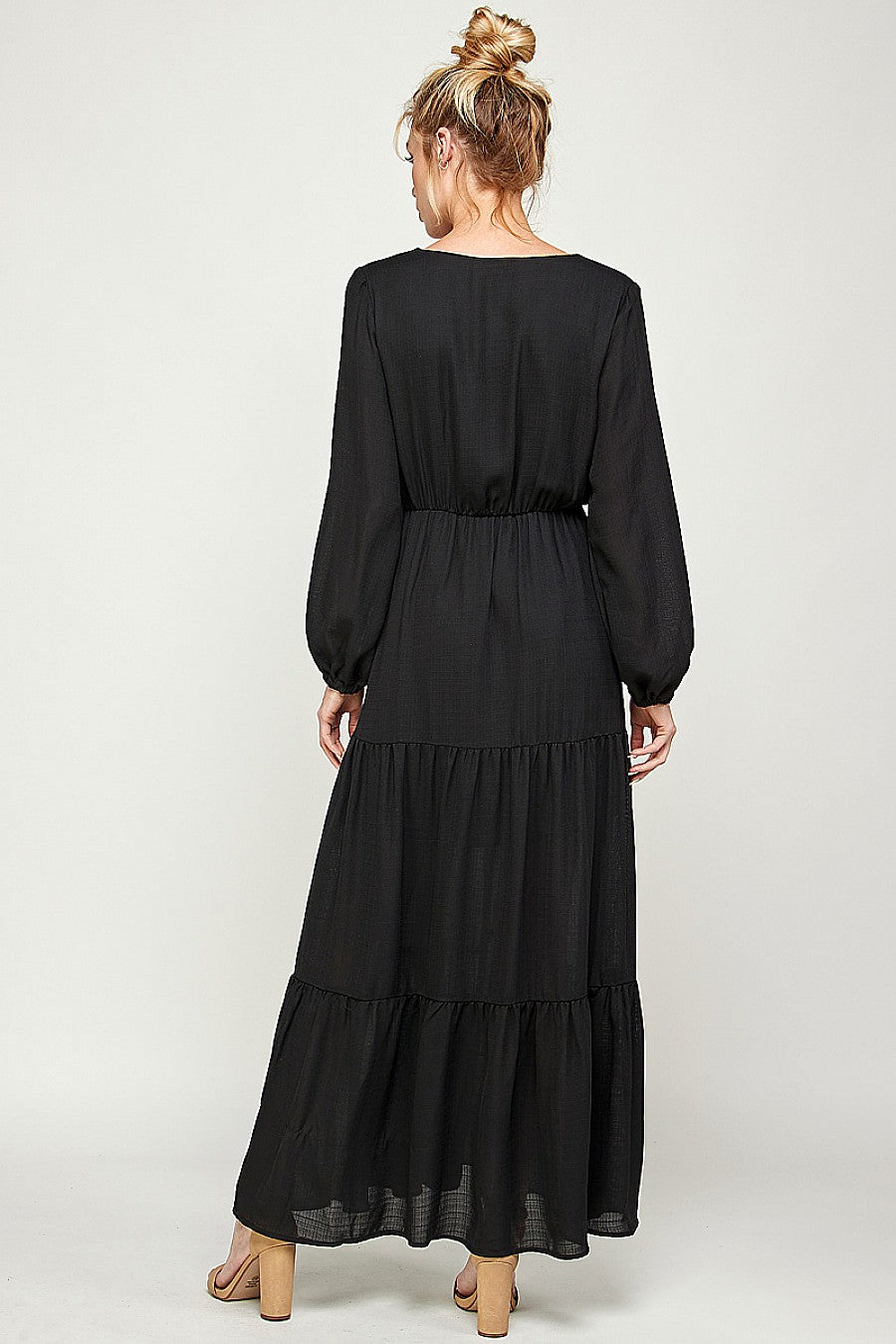 Formal Dresses Long Sleeve V Neck Maxi Dress Black