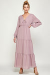 Formal Dresses Long Sleeve V Neck Maxi Dress Mauve